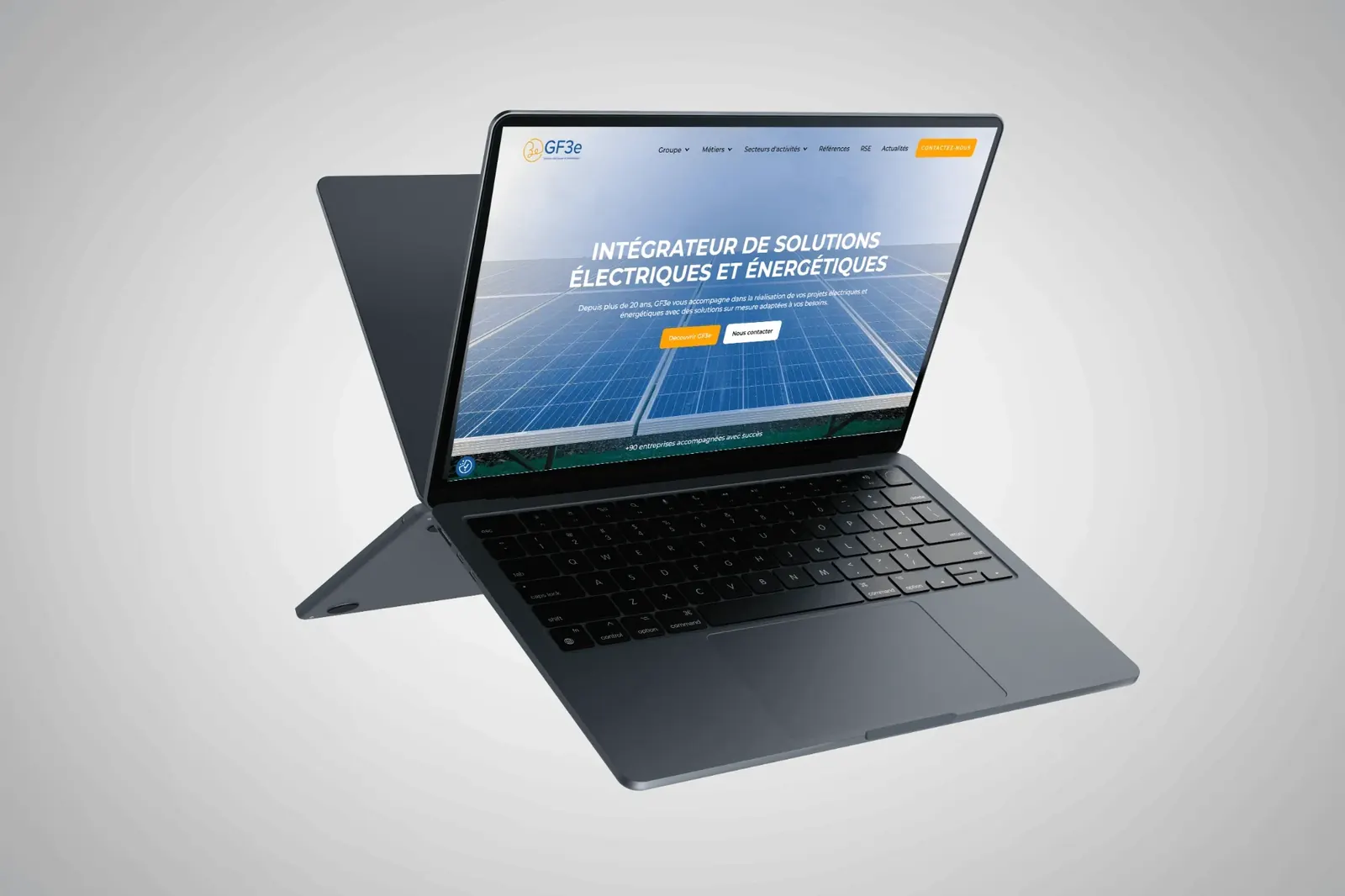 Page d'accueil du nouveau site GF3e, entreprise d'électricité et d'énergie, refondu pour le SEO et la conversion