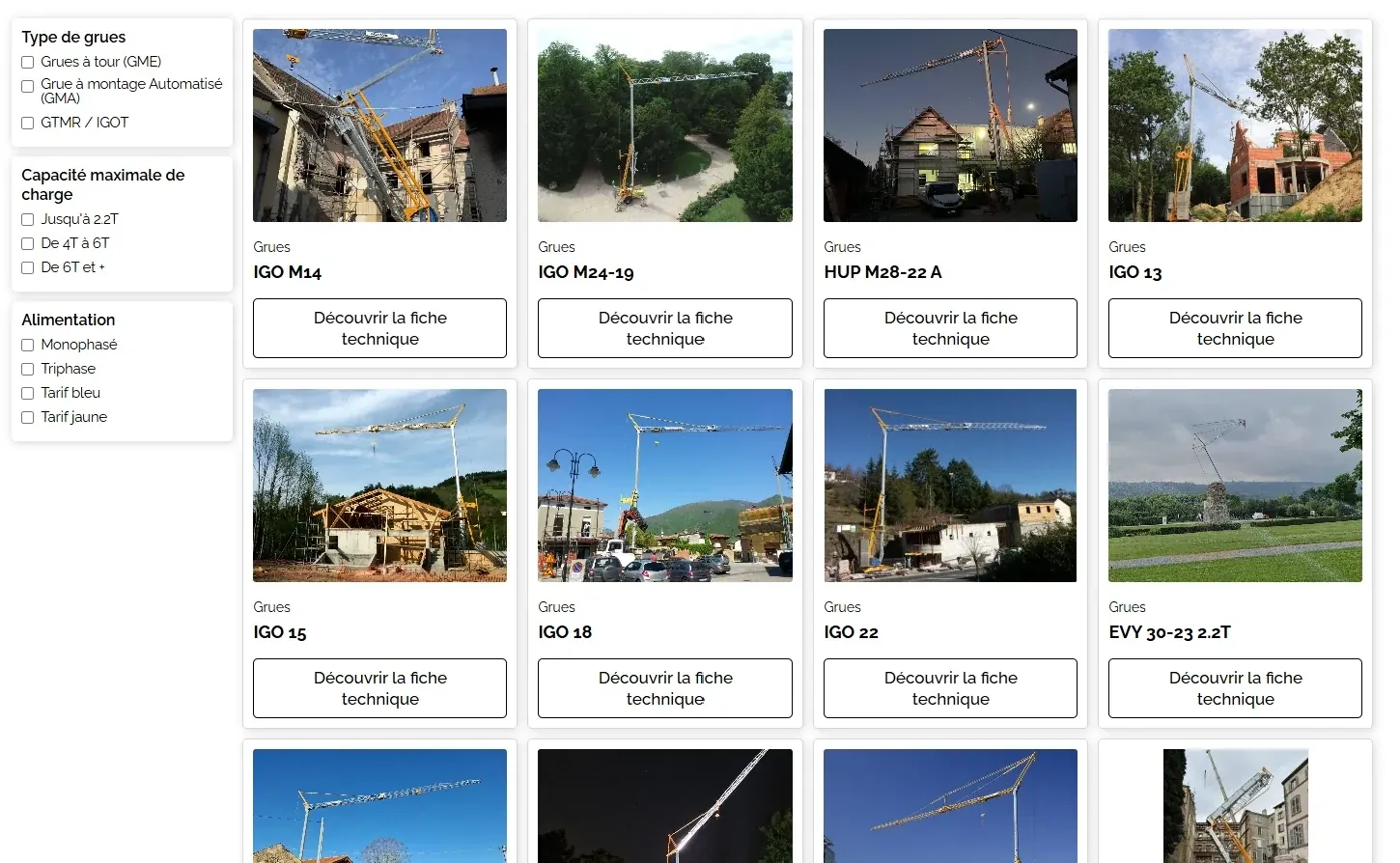 Catalogue de matériel Groupe Toueix avec filtres dynamiques par catégorie